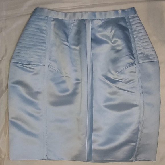 ASOS light ice blue satin boned panel miniskirt zipper structural cyber sexy - Picture 1 of 3